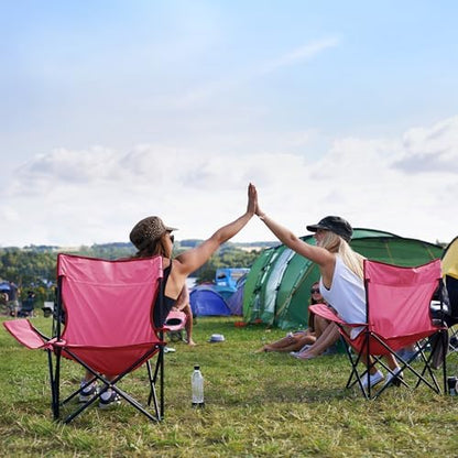 2 Pack Portable Camping Chairs Folding Lawn Chair Outdoor Lightweight Beach Chair with Cup Holder & Carry Bag for Outside Sports, Fishing, Hiking, Travel, Picnic, Backyard (Pink, Medium)