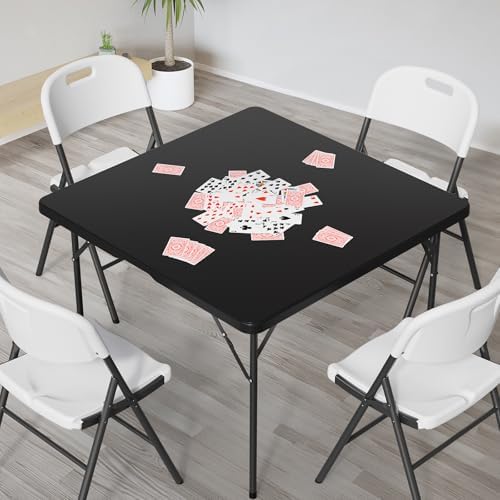 VINGLI 42" Fold in Half Square Table, Bi-Folding Commercial Portable Plastic Dining Table for Kitchen Outdoor Party Wedding Event, Black