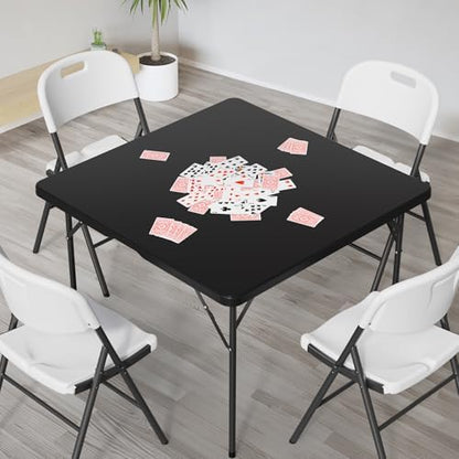 VINGLI 42" Fold in Half Square Table, Bi-Folding Commercial Portable Plastic Dining Table for Kitchen Outdoor Party Wedding Event, Black