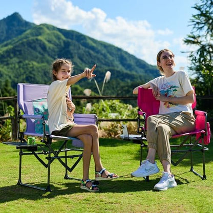 EVER ADVANCED Camping Directors' Chair with Side Table, Portable Folding with Compact Size, Heavy Duty Lawn Chair with Pocket for Camping, Lawn, Sports and Fishing, 400lbs, Purple