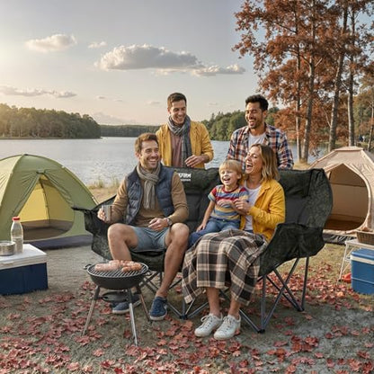 Oversized Double Camping Chair Padded Camping Chairs for Adults,Gray Leaves