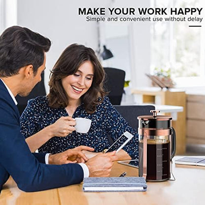 QUQIYSO French Press 34oz, Stainless Steel and Thickened Glass Coffee Maker