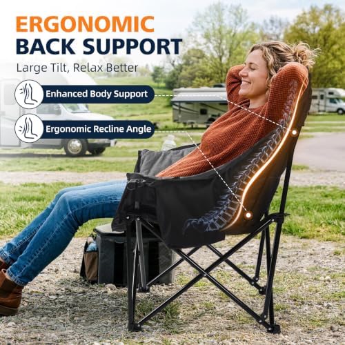 Oversized Camping Chair - Heavy Duty Padded Lawn Chair for Adults