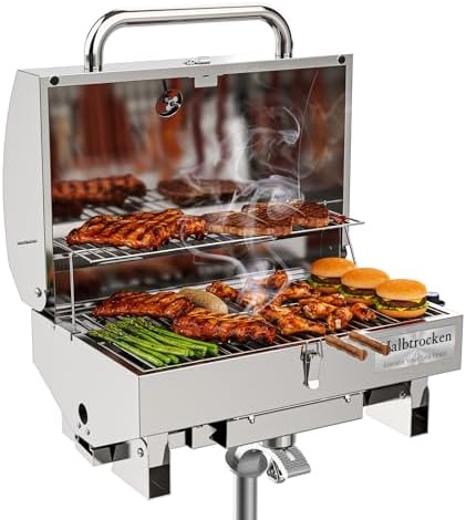 Halbtrocken Stainless Steel Marine Gas Grill with Rod Holder Mount & Cover