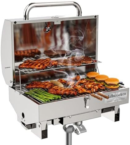 Halbtrocken Stainless Steel Marine Gas Grill with Rod Holder Mount & Cover