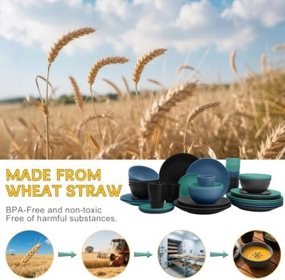 PYRMONT Wheat Straw Plates and Bowls Sets Dishware Sets(40pcs,Nightscape)