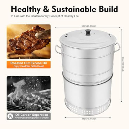 360° Smokeless Stainless Steel BBQ Grill Barrel Portable Charcoal BBQ 2-in-1 Vertical Smoker Barrel Grill for Outdoor Barbecue, Camping, And Backyard Cooking (Large-50 Skewers)