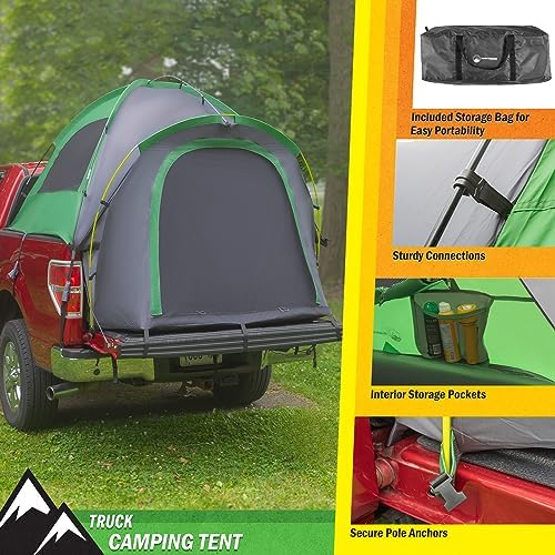 Truck Bed Tent - Water-Resistant Vented Camper Shell - Fits 5.5 to 6ft Truck Bed - 2 Person Camping Tent with Carry Bag by Wakeman Outdoors