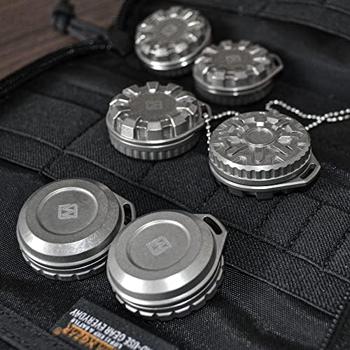 Titanium Waterproof Pill Case Travel Pill Organizer Bottle EDC Capsule Container Portable Pocket Metal Box with Chain for Camping, Hiking, Fishing Mecha Style, Stone Washed