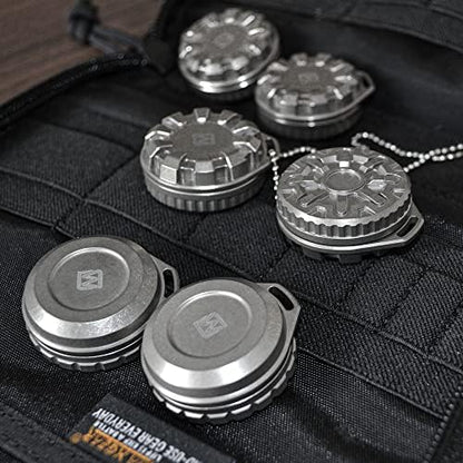 Titanium Waterproof Pill Case Travel Pill Organizer Bottle EDC Capsule Container Portable Pocket Metal Box with Chain for Camping, Hiking, Fishing Mecha Style, Stone Washed