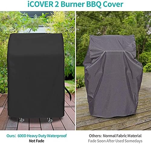 iCOVER 2 Burner Grill Cover - 32 inch Small Grill Cover 600D Heavy Duty Waterproof, Fits Weber/Char-Broil/Brinkmann/Nexgrill/Jenn Air/Pit Boss 3 Series with Collapsed Side Tables, Fade & UV Resistant