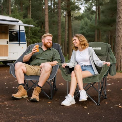 Oversized 2 Pack Camping Chairs, Padded Camping Chair Support 450LBS, Green