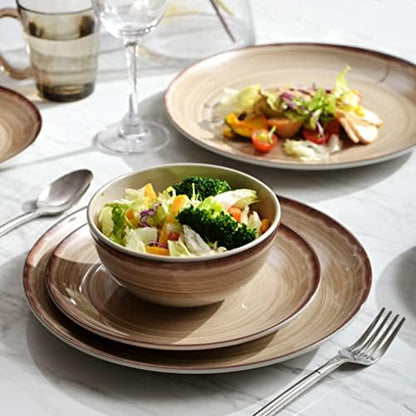 Melamine Dinnerware Sets, Dinnerware Sets for 4, 12Pcs Plates And Bowls Sets, Lightweight and Unbreakable Dish Set for Camping, Picnic,RV, Dishwasher Safe,BPA Free（Brown）