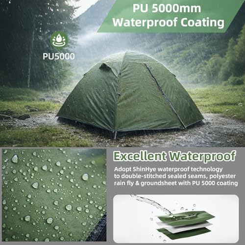 ShinHye Backpacking Tent 2/3/4 Person - Ultralight Dome Portable Tents for Camping Easy Set Up, Outdoor Hiking Waterproof Camp Instant Tent Two Doors Double Layer