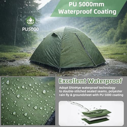 ShinHye Backpacking Tent 2/3/4 Person - Ultralight Dome Portable Tents for Camping Easy Set Up, Outdoor Hiking Waterproof Camp Instant Tent Two Doors Double Layer
