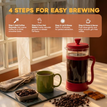 Utopia Kitchen Borosilicate Glass French Press Coffee Maker 34 Oz, Red