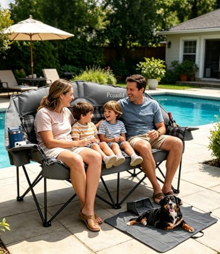 Padded Double Camping Chair Loveseat Oversized Camping Couch, Gray