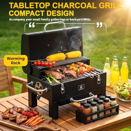 Portable Charcoal Grill, 18 In. Outdoor BBQ Smoker, Cover Included