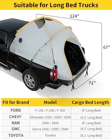 8FT Pickup Truck Bed Tent for Camping, Waterproof, Portable Truck Camper