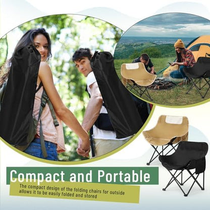 2 Pack Folding Camping Chairs Portable, Black, Khaki, Solid Color