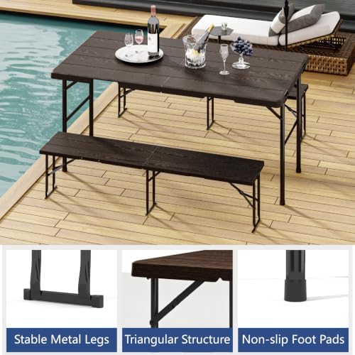 2pk Folding Table with 4 Benches Set for Camping, Picnic, Coffee