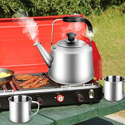 Odoland 3.8Qt Stainless Steel Camping Tea Kettle Set with 4 Cups