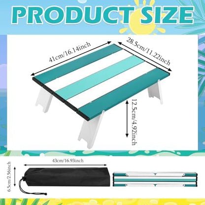 CroBlissful Beach Table Folding Camping Portable Table Striped White Aluminum Side with Carry Bag for Summer Camping Picnics and Outdoor Activities(16x11x5 in,Mint Green)