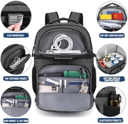 MOZETO Lunch Backpack for Men, Tactical Inspired Double Deck Cooler Backpack Insulated Leakproof RFID Lunchbox for Work (Dark Gray)
