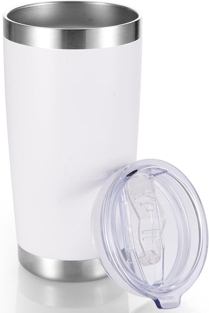 20 oz Tumbler Stainless Steel Tumblers with Lid Double Wall Vacuum Insulated Coffee Mug 20oz Powder Coated Cup for Hot and Cold Drinks, White, 1 pack