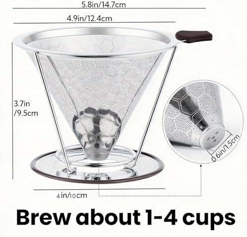 Reusable Stainless Steel Pour Over Coffee Dripper, Paperless V60 Filter