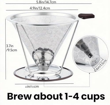 Reusable Stainless Steel Pour Over Coffee Dripper, Paperless V60 Filter