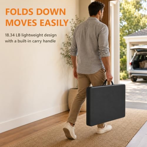 36" Folding Table, Portable Square Folding Card Table with Carrying Handle, Heavy Duty Plastic Foldable Event Table for Camping, Picnic, Party, Crafting, Outdoor and Indoor Use, Black