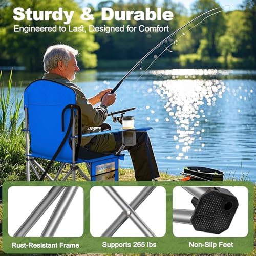 Folding Portable Camping Chair with Cooler, Cup Holder & Storage Pocket