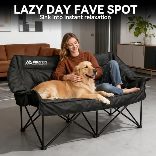 Huskfirm Oversized Double Camping Chair, Support 800LBS, Black