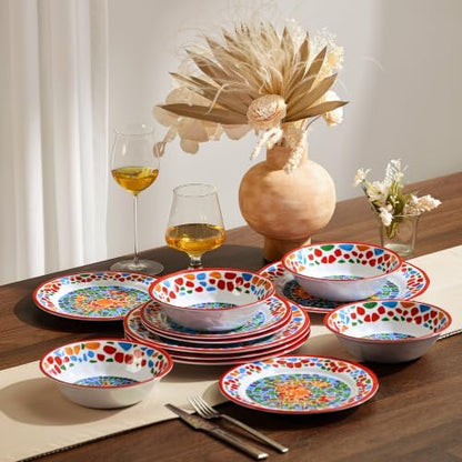 Melamine Dinnerware Set, 12 Pcs Dishware Sets, Plate and Bowl Set for 4