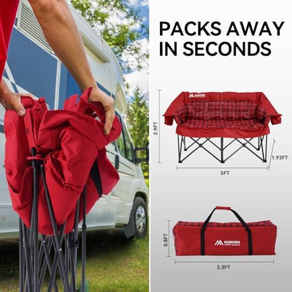 Huskfirm Padded Double Camping Chair, Heavy Duty Camping Loveseat, Red