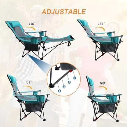 Reclining Camping Chair with Removable Footrest Lounge Chair with Headrest, Cotton Cushion, Portable Adjustable Folding Chairs