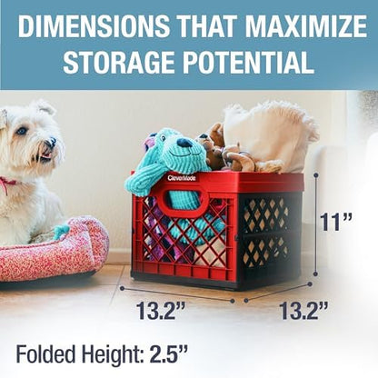 CleverMade Collapsible Milk Crate, Red, 1PK - 25L (6 Gal) Stackable Storage Bins, Holds 50lbs Per Bin - Clevercrates are Heavy Duty, Plastic Collapsible Storage Crate for Multi Purposes