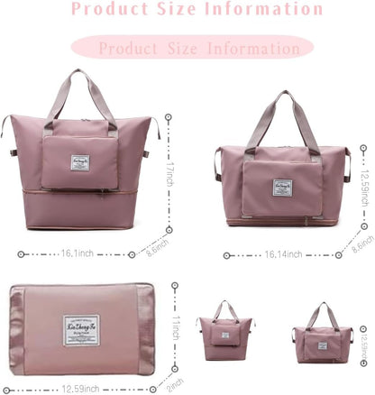 Large Capacity Foldable Travel Bag, Expandable lightweight Carry on Bag, Dry with Wet Separation Spor Duffel Bags