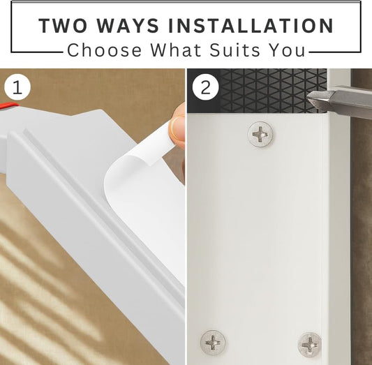 2 Pack Door Stop, No Drill Door Stoppers - Kickdown Doorstop for Home, Glass Doors, & Outdoors, Easy to Install Doors with Self Adhesive Door Stopper, No Screw Flip Down Portable Door Stopper - White