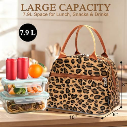 FlowFly Leopard Insulated Lunch Cooler Bag - Tote Organizer for Women/Men