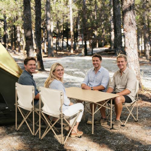 Camping Table with 4 Chairs, Portable Folding Picnic Table Set-Beige