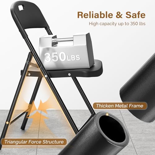 Bonnlo 8-Pack Black Plastic Folding Chairs, Portable Seat with Sturdy Steel Frame for Indoor & Outdoor Use, Perfect for Banquet, Party, Wedding, Office, and Camping