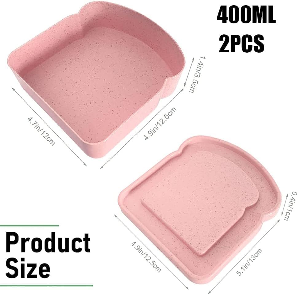 Sandwich Containers, Sandwich Containers for Lunch Boxes, Reusable Plastic Food Storage Sandwich Box with Lid, BPA Free, Microwave Safe, for Family Adults for Office, Camping (White & Pink)