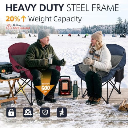 Heated Oversized Camping Chair - Heavy Duty Padded Comfy Warm Outdoor Chair