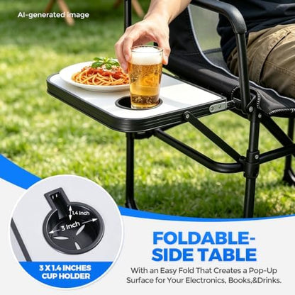 2 Pack Camping Chairs with Side Table & Cup Holder 400 lbs