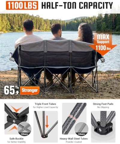 KingCamp 3 Person Camping Chair, Oversized 1100lbs Heavy Duty Loveseat