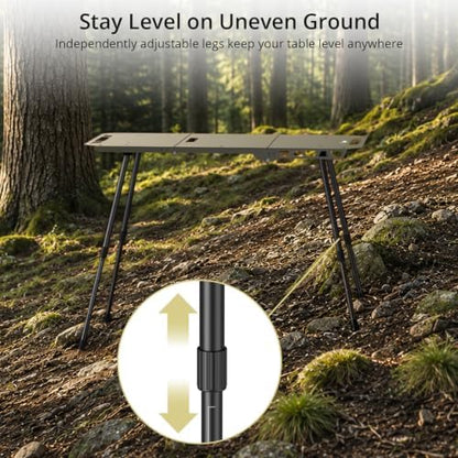 Anbte Tactical Folding Camping Table, 14-23.2 in Adjustable Legs, Aluminum