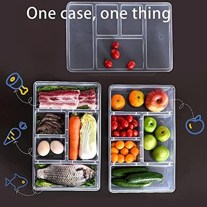 2Pack Veggie Tray with Lid 5 Compartment Food Container with Dividers Large Serving Tray Travel Snack Containers Stackable Produce Saver Snackle Box for Fruit,Vegetable,Salad,Meal