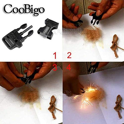 10Pack 3/4" (19mm) Fire Starter Survival Whistle Buckle Flint Scraper for Paracord Bracelet Key Lanyard Ourdoor Hiking Camping Backpack Bag Pets Collar DIY Travel Kits